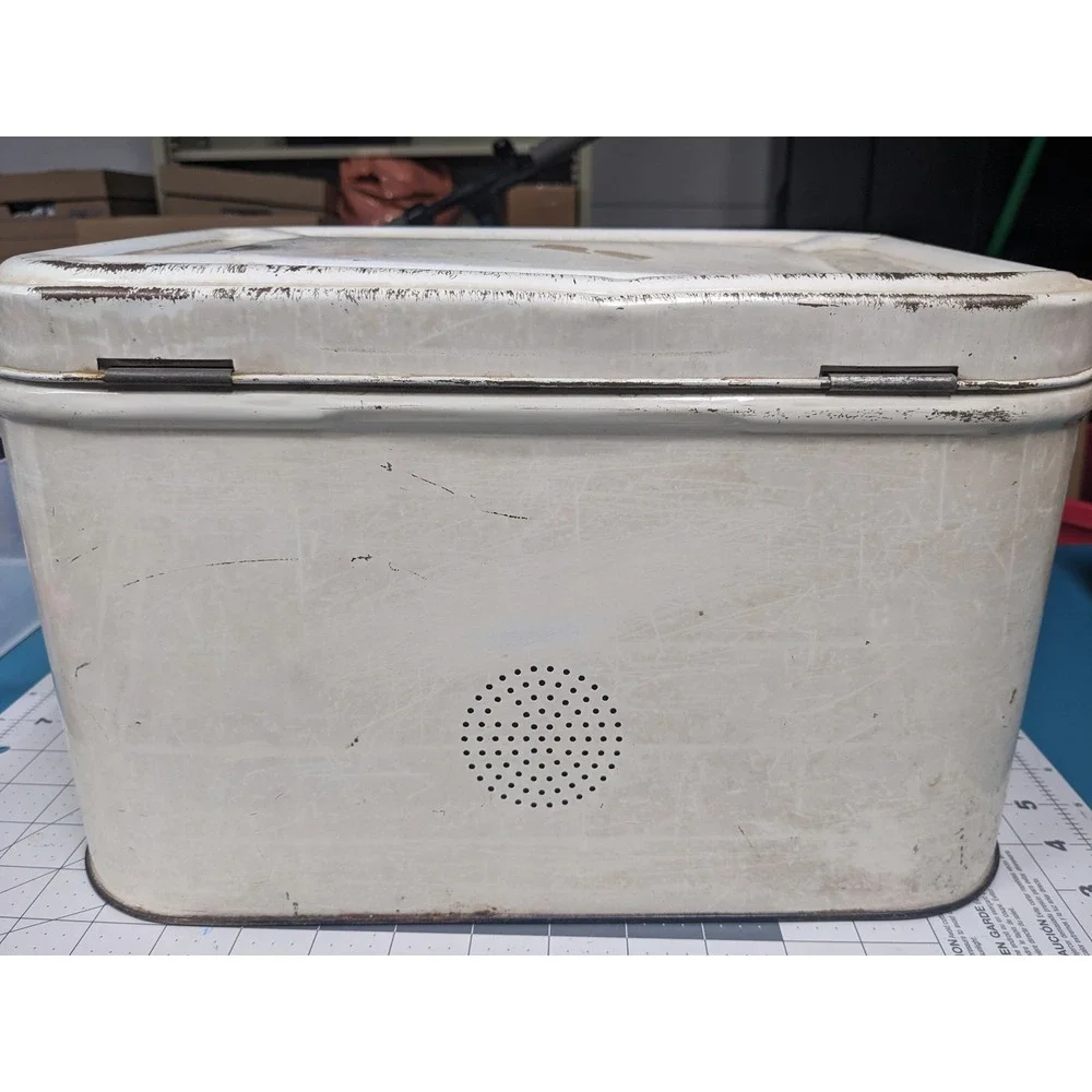 Vintage Metal Bread Box‎ Hand Painted Red Fruit Farmhouse Cream Bread Bin 13.5in